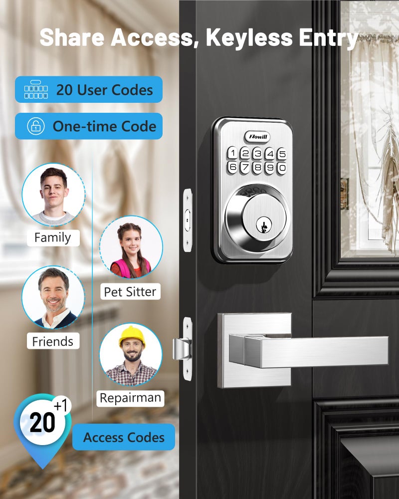 Zowill Keyless Entry Door Lock with 2 Lever Handles  Electronic Keypad Deadbolt  Auto-Locking  Anti-Peeping Password  Digital Code Door Lock  Front Door Handle Sets  Satin Nickel - Image 2